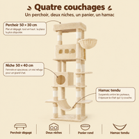 Arbre à chat 172 cm pour Maine Coon, multi-niveaux, ses couchages