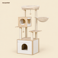 Arbre à chat en bois multi-niveaux avec hamac et niche, vue d'ensemble