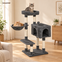 Arbre à chat compact 100 cm, 7 colonnes avec hamac, en situation dans un salon
