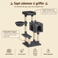Arbre à chat compact 100 cm, 7 colonnes avec hamac, ses sept colonnes