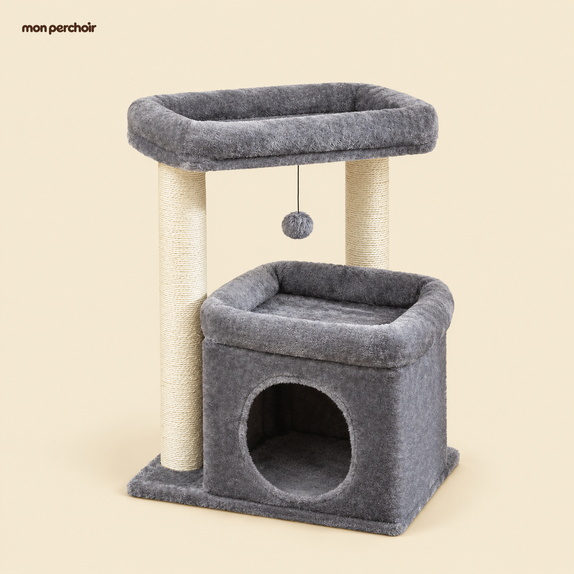 Arbre à chat compact 60 cm avec niche privative, vue d'ensemble