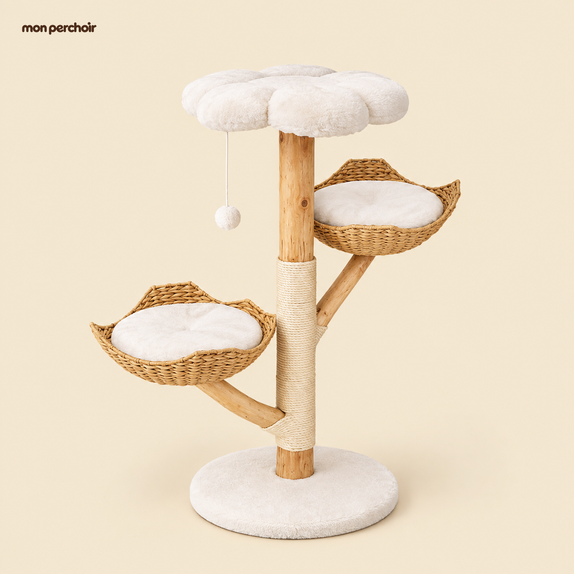 Arbre à chat design 110 cm en bois massif, vue d'ensemble