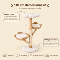 Arbre à chat design 110 cm en bois massif, sa hauteur et ses paliers