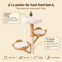 Arbre à chat design 110 cm en bois massif, la charge du panier supérieur