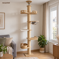 Arbre à chat sol-plafond 270 cm avec capsule transparente, dans un appartement français