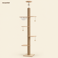 Arbre à chat sol-plafond en bois, hauteur réglable, vue d'ensemble