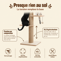 Arbre à chat sol-plafond en bois, hauteur réglable, son emprise au sol