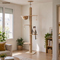 Arbre à chat sol-plafond en bois, hauteur réglable, dans un appartement français