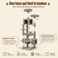 Arbre à chat XXL 136 à 184 cm avec 2 niches et grand hamac, son emprise au sol