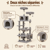 Arbre à chat XXL 136 à 184 cm avec 2 niches et grand hamac, ses niches
