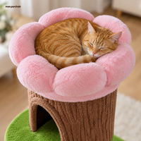 Arbre à chat XXL avec 4 niches et couchage fleur, son couchage fleur