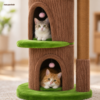 Arbre à chat XXL avec 4 niches et couchage fleur, l'ouverture de ses niches