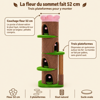 Arbre à chat XXL avec 4 niches et couchage fleur, son couchage et ses plateformes
