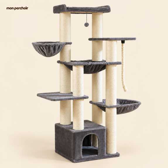 Arbre à chat XXL robuste pour Maine Coon, multi-niveaux, vue d'ensemble