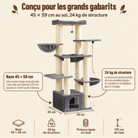Arbre à chat XXL robuste pour Maine Coon, multi-niveaux, son emprise au sol