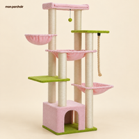 Arbre à chat XXL robuste pour Maine Coon, multi-niveaux, coloris Rose et vert