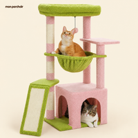 Petit arbre à chat avec grande niche et griffoirs, coloris Rose et vert