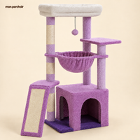 Petit arbre à chat avec grande niche et griffoirs, coloris Violet